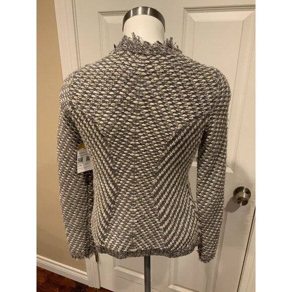 Angel of the North Anthropologie Gray Tweed Swing Cardigan w/ Fringe Trim, Sz XS - Picture 4 of 5